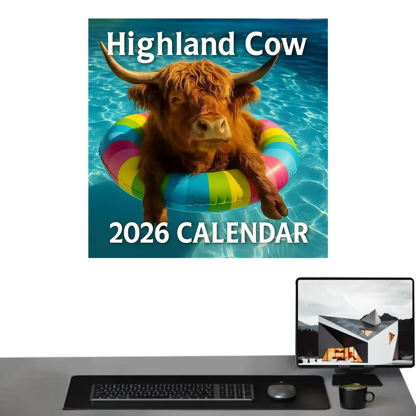 

2026 Highland Cow Calendar Cute Scottish Highland Cattle Theme Calendar Jan-Dec Agenda Thick Paper Monthly Home Wall Decoration