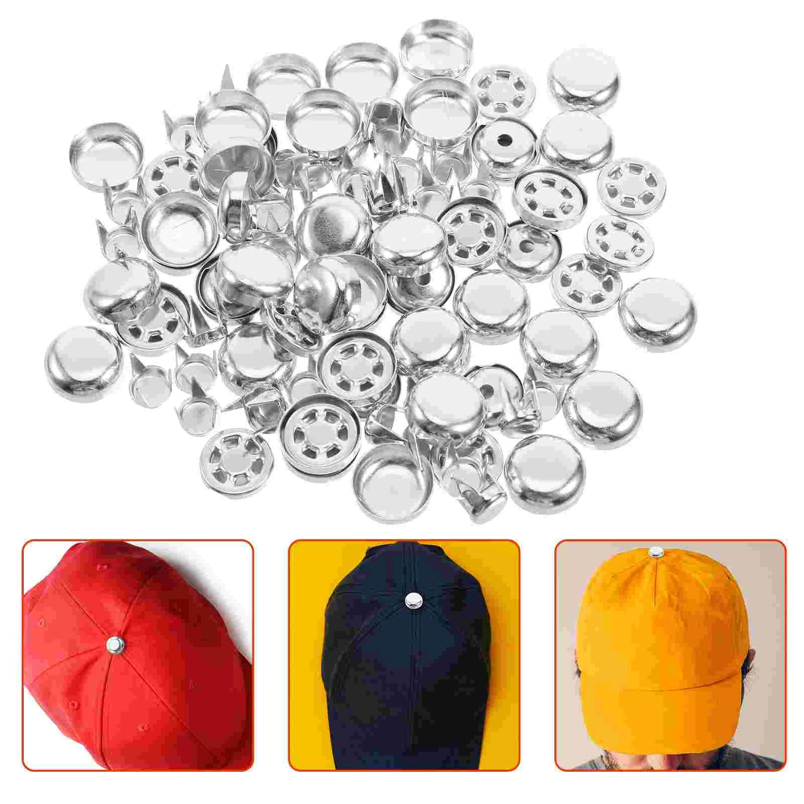 100pcs Round Button Replacement Kit For Baseball Hats Hat Buttons For Hat Repair Making Supplies And Accessories Metal Button Co