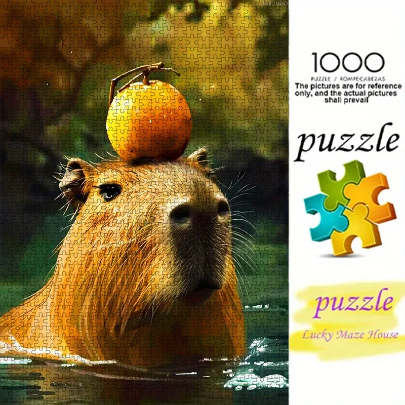 1000pcs DIY paper puzzle (Capybara, Orange, Cute Animal Puzzle) made of high-quality white cardboard material. Suitable for pa