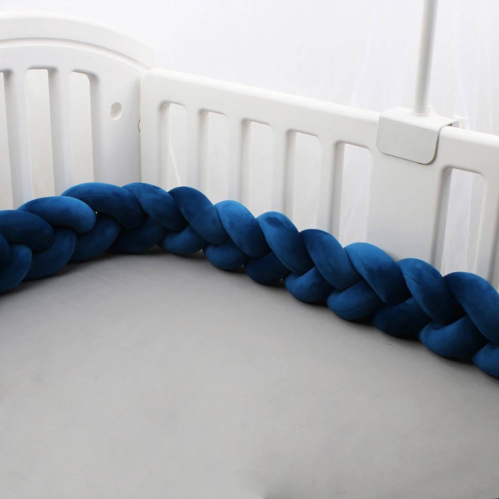 Baby Bumpers for Cribs Braided Dark Blue Infant Room Decor