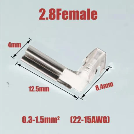 100 Stück 2,8/4,8/6,3mm Flachstecker, Federklemmen, Kaltgepresste Anschlüsse, Rechtwinklige L-Biegungen, Weibliche Steckverbinder aus Kupfer – Detail 5