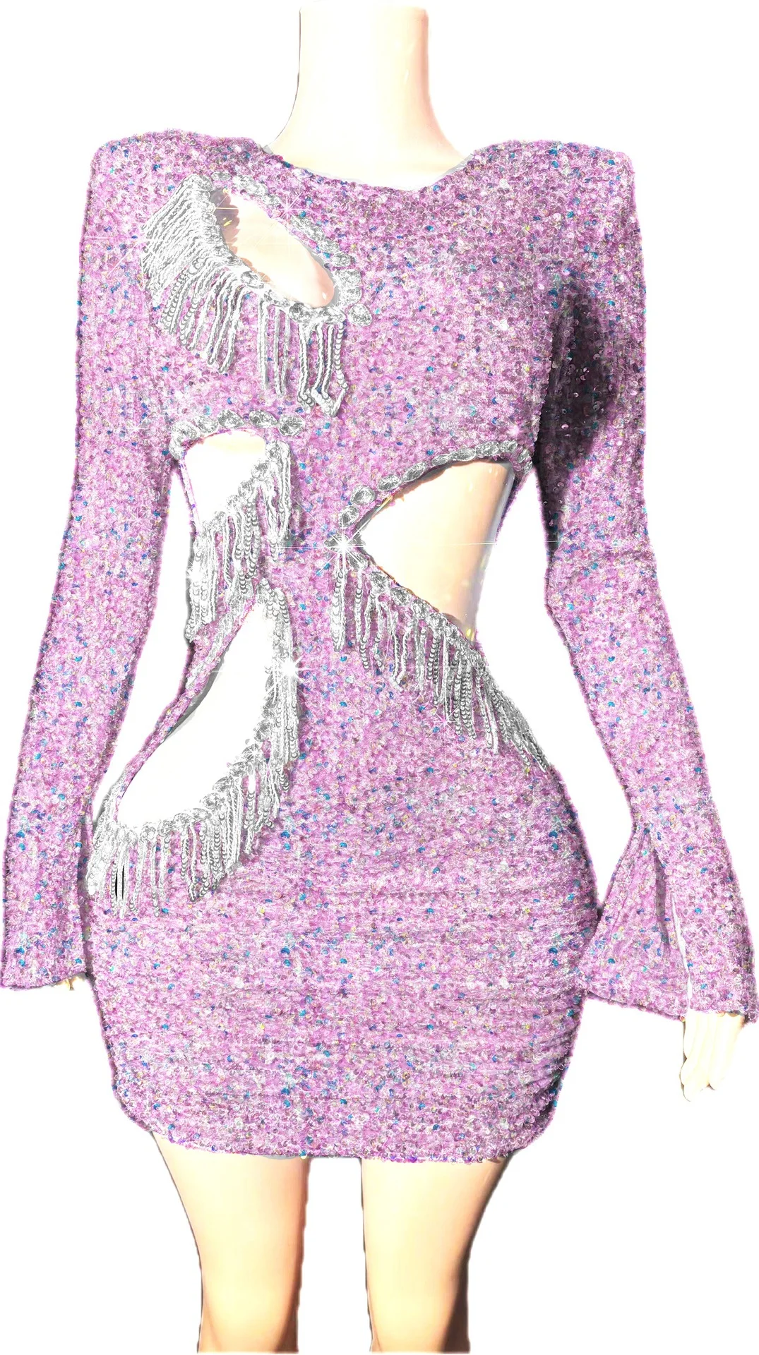 Glamorous Hollowed Diamond Birthday Party Stage Dress Women's Shiny Evening Gown High Fashion Banquet Dress Performance Outfits