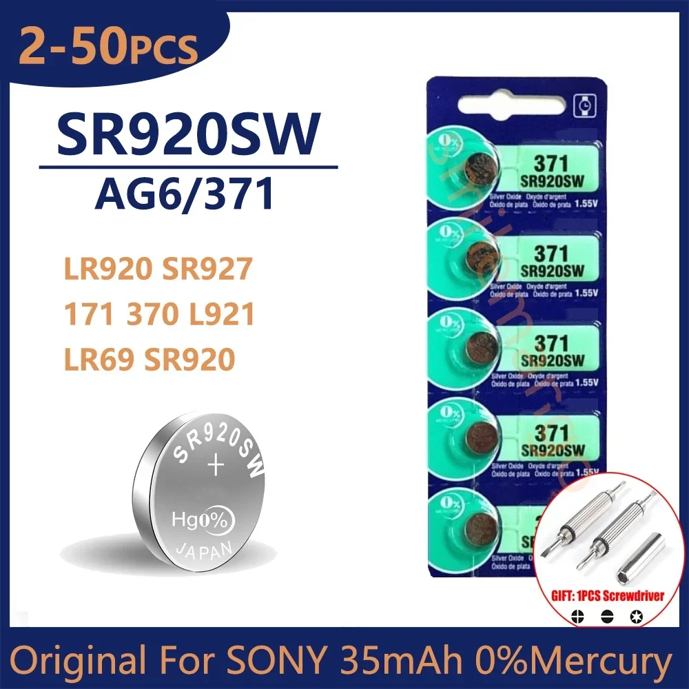 Originele Voor SONY AG6 371 SR920SW LR920 SR927 171 370 L921 LR69 SR920 Knop Batterijen Voor Horloge Speelgoed Afstandsbediening Mobiele Coin batterij