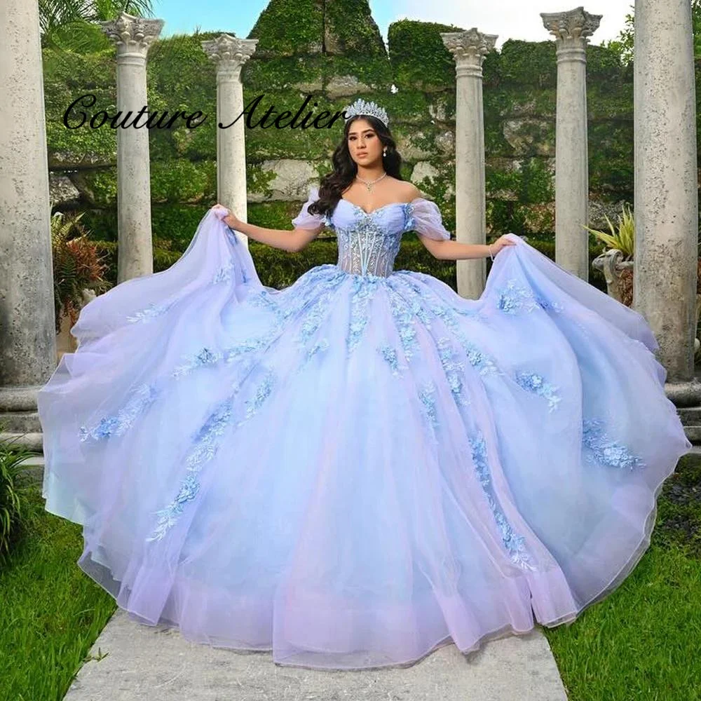 

Vestido De 15 Quinceañera Corto Purple And Blue Ball Gown Quinceanera Dresses Appliqued Beaded Pageant Party Gowns Customized