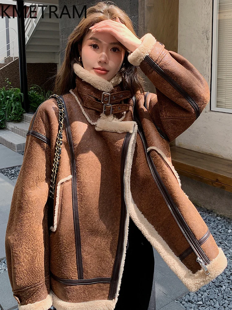 Natural Sheepskin Wool Double Faced Fur Jacket Women Vintage Brown Real Fur Coat Winter Leather Jackets Woman Clothing 2025 шуба