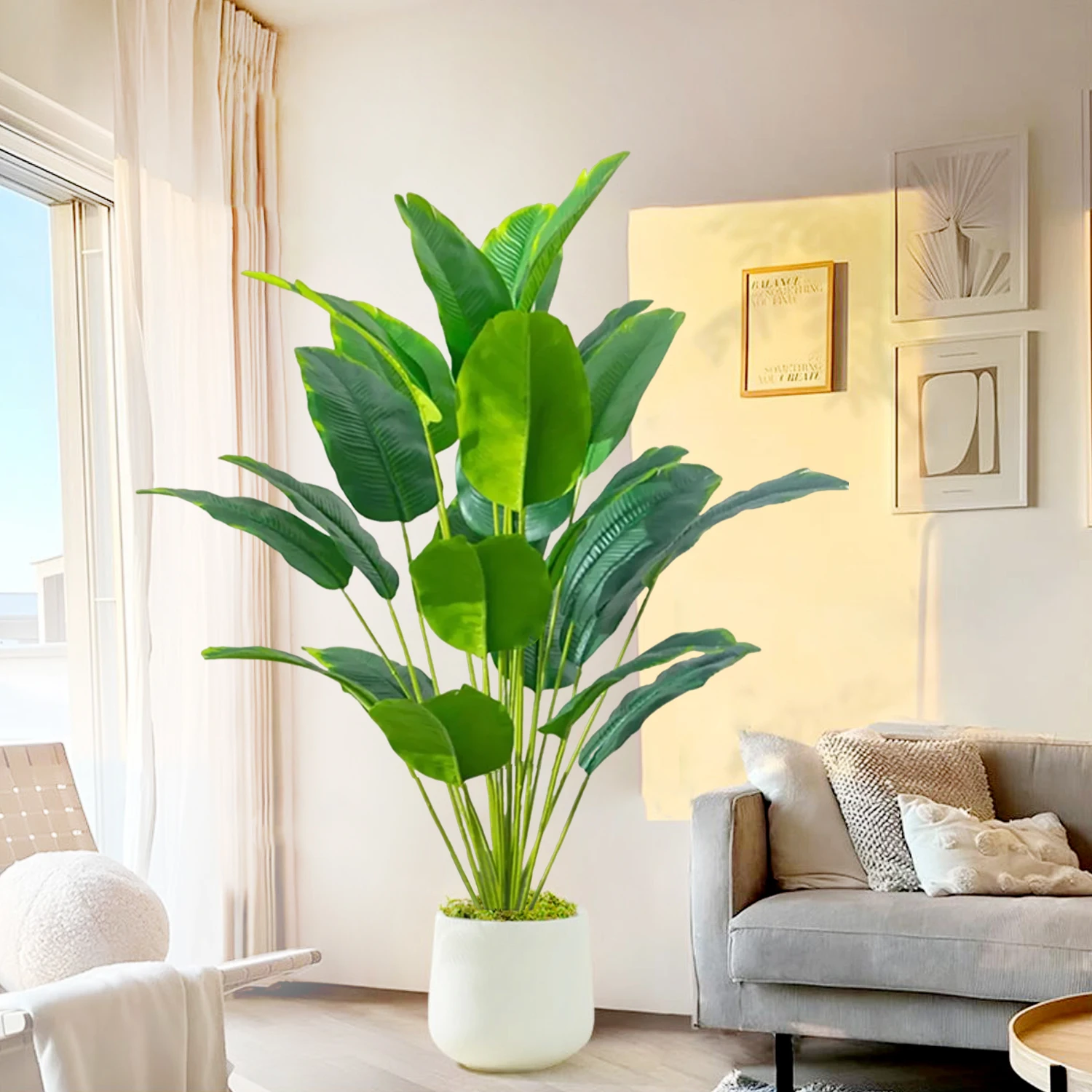 55-142cm/55,9 Zoll Große Tropische Palme Künstliche Bananenpflanze mit Blättern in Echt-Optik Strelitzia Reginae Kunstpflanze für Zuhause – Detail 16