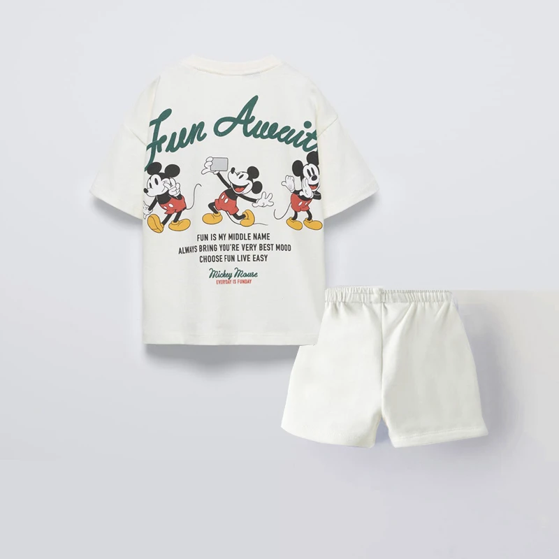 Mickey Tshirt Sports Shorts 2piecs/Set Boys And Girls Cute Tops Tracksuits Cartoon Short Sleeve Suits Toddler New Design Costume image 2