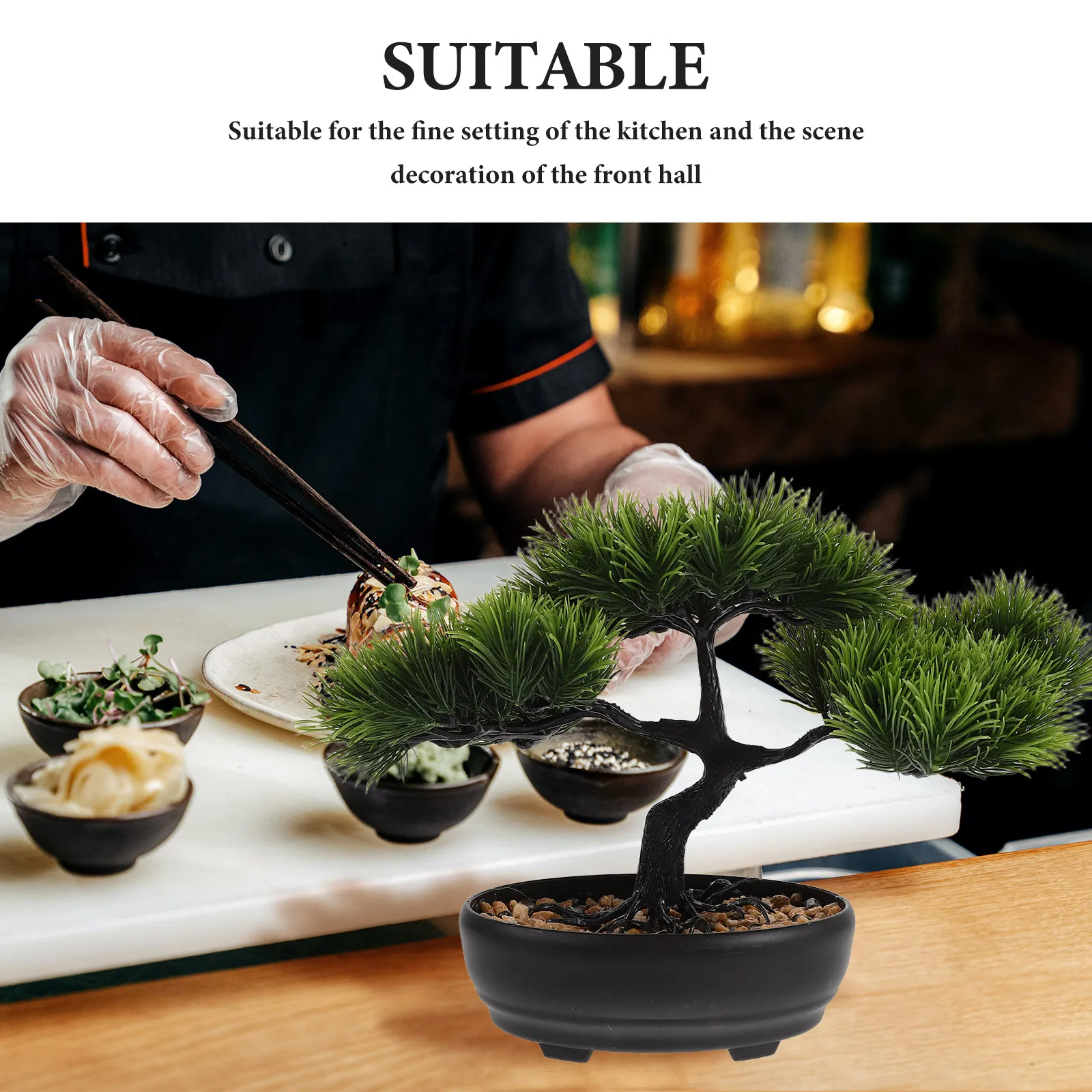 Artificial Pine Bonsai Tree in Pot for Sushi Plate Decor Sashimi Dish Japanese Restaurant Table Ornament Mini Bonsai for Platter view 2