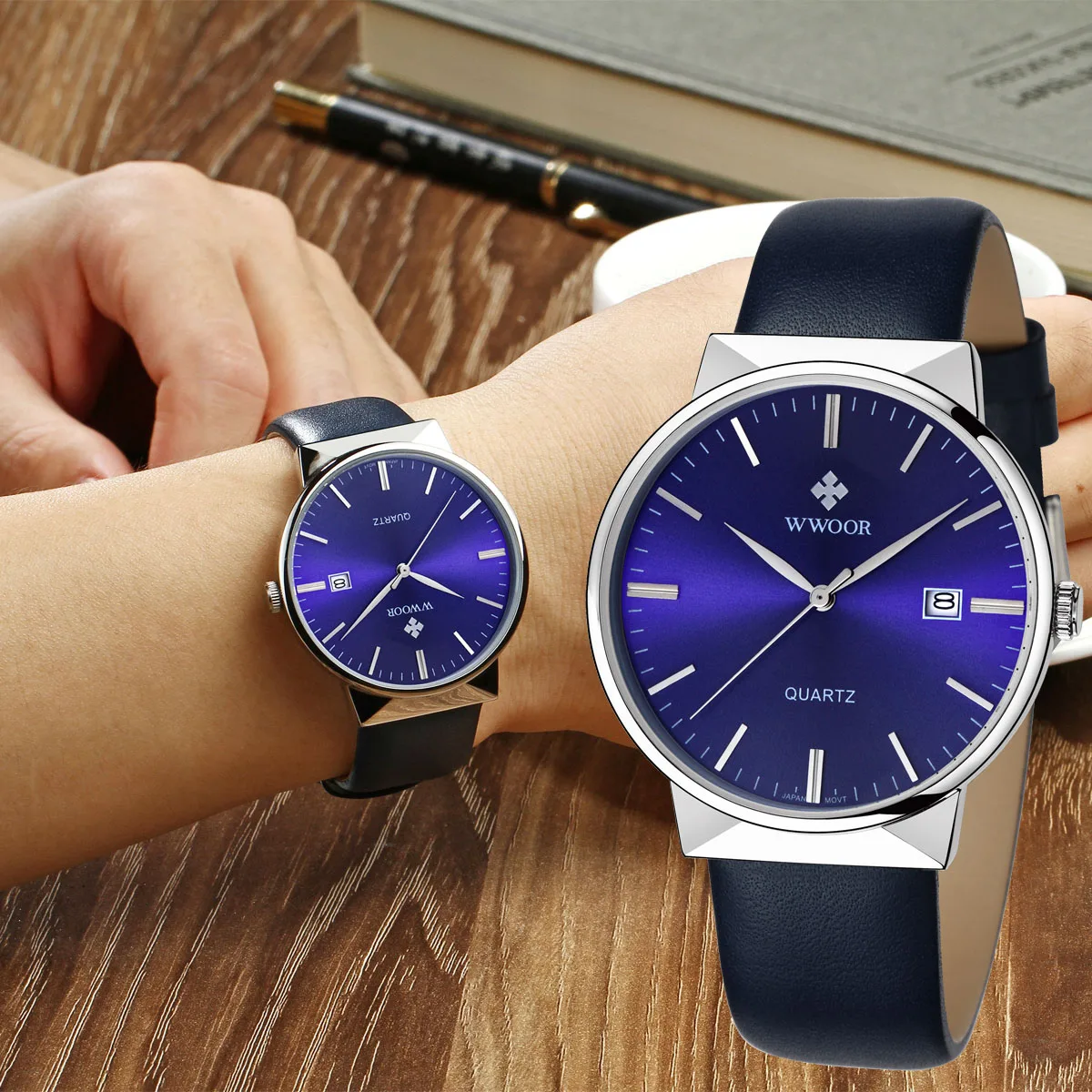 

WWOOR Top Brand Luxury Fashion Casual Watch For Men Waterproof Leather Clock Sport Man Watch Quartz Wristwatch Relogio Masculino