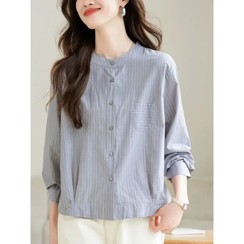 

Stand Collar Shirt Women's 2025 New Hot Style Early Autumn High-end Tops Light Luxury Western Style