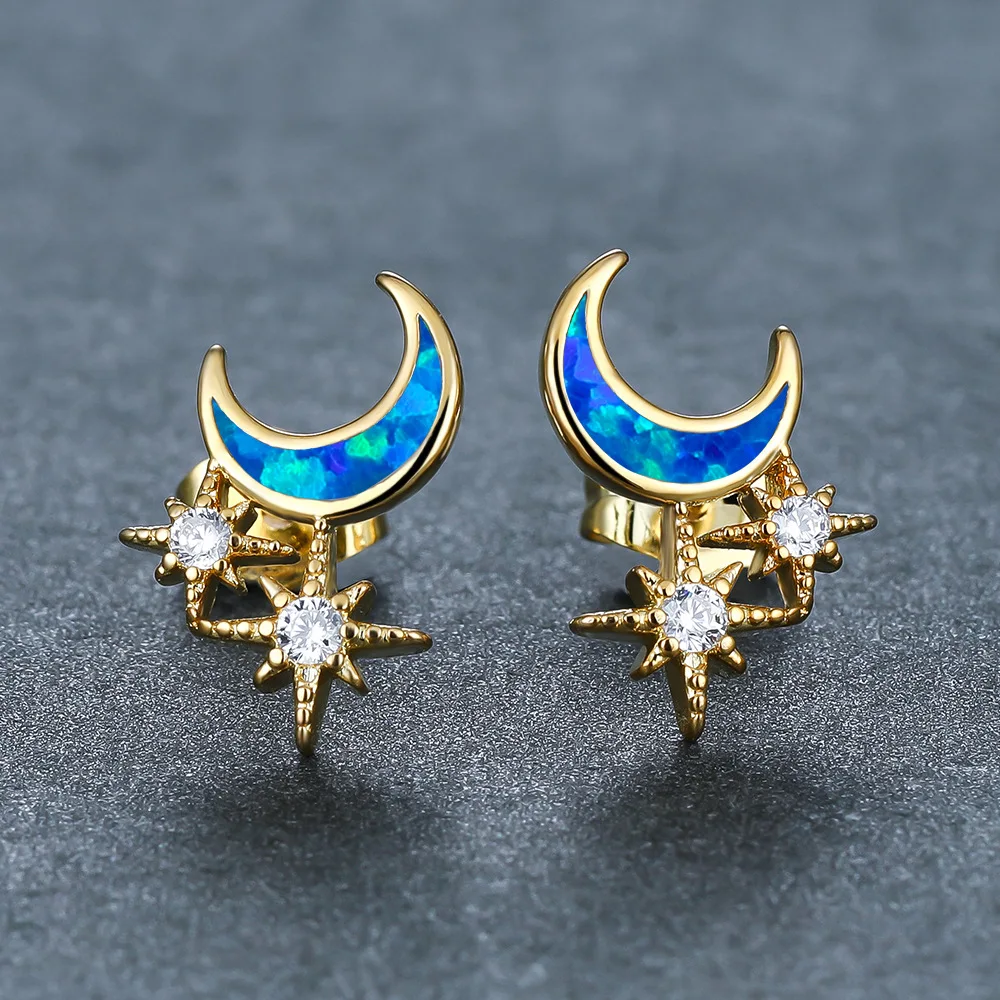 2026 New Retro Starry Sky Blue Auspicious Treasure Star Moon Earrings, High End Trend, Exquisite Atmosphere, Niche Accessories