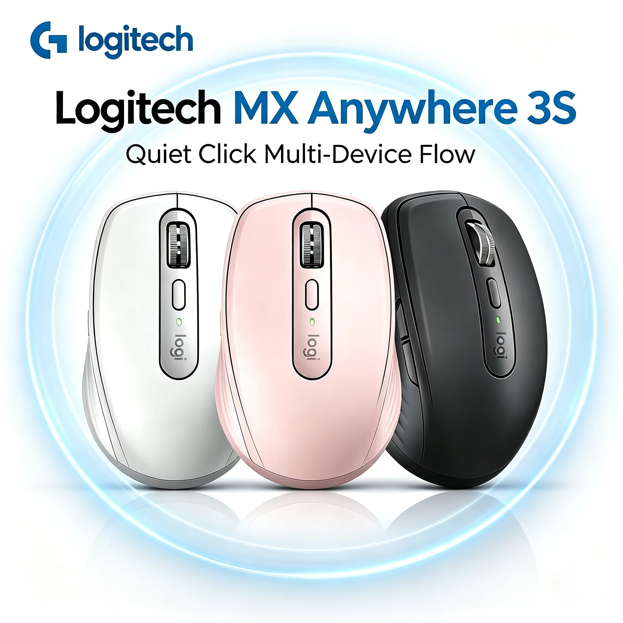 Logitech MX Anywhere 3S Bluetooth Mice, Silent Click, Smart Scroll, Lightweight Portable Office Mouse