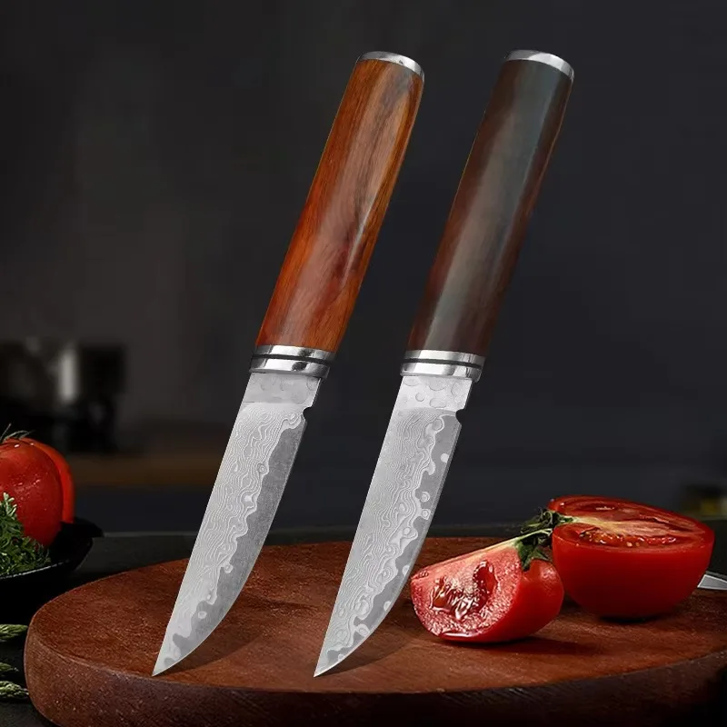 Damascus Steel Fruit Knife Kitchen Boning Knife Meat Cleaver Utility Knife Forge Knife Household Vegetable Knife Wooden Handle