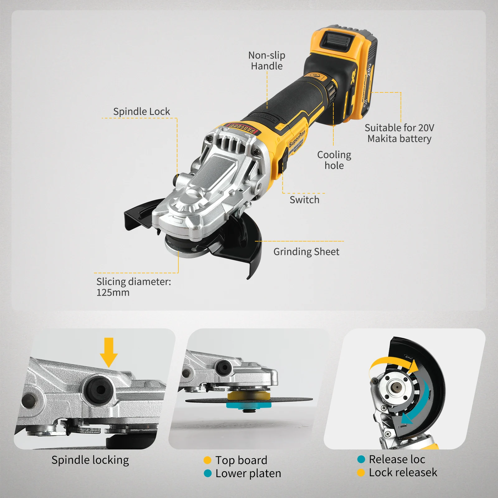 

125mm Flat Head SUPERPAN DCG405 Angle Grinder - 2026 New 18V Brushless Lithium Bare Tool