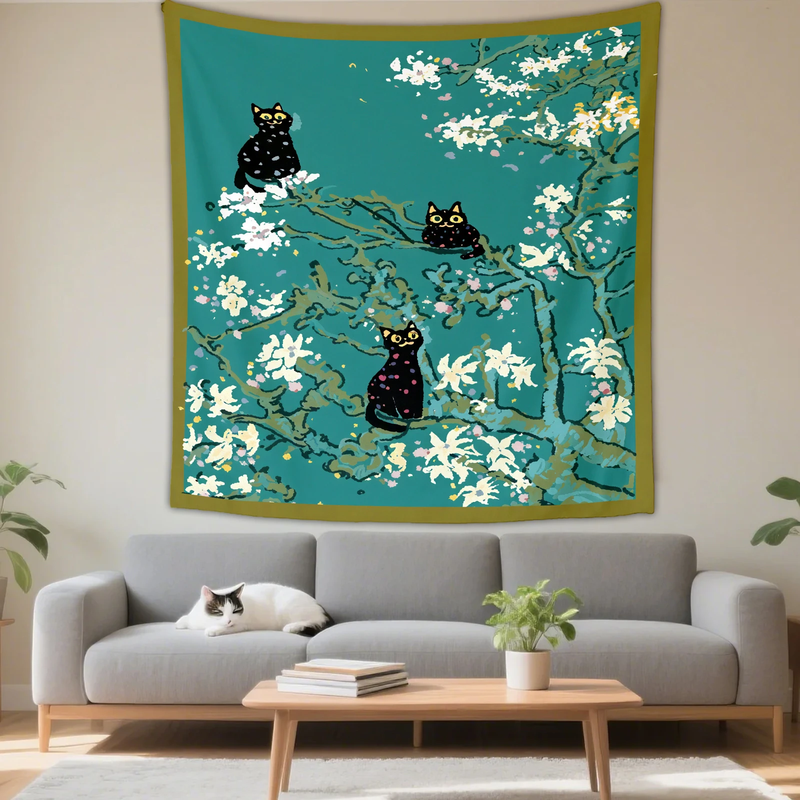VIKAMA Giraffe & Blossom Cat Tapestry Wall Hanging, 6 Assorted Designs, Wall Art Decor for Bedroom Living Room