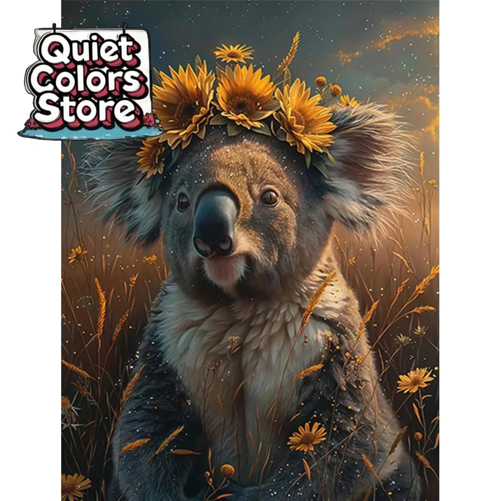 (Quiet Colors Store)1pc Koala Under Sunflower Wreath - 16x20 Inches - Frameless - Suitable for Beginners DIY Digital Painting K