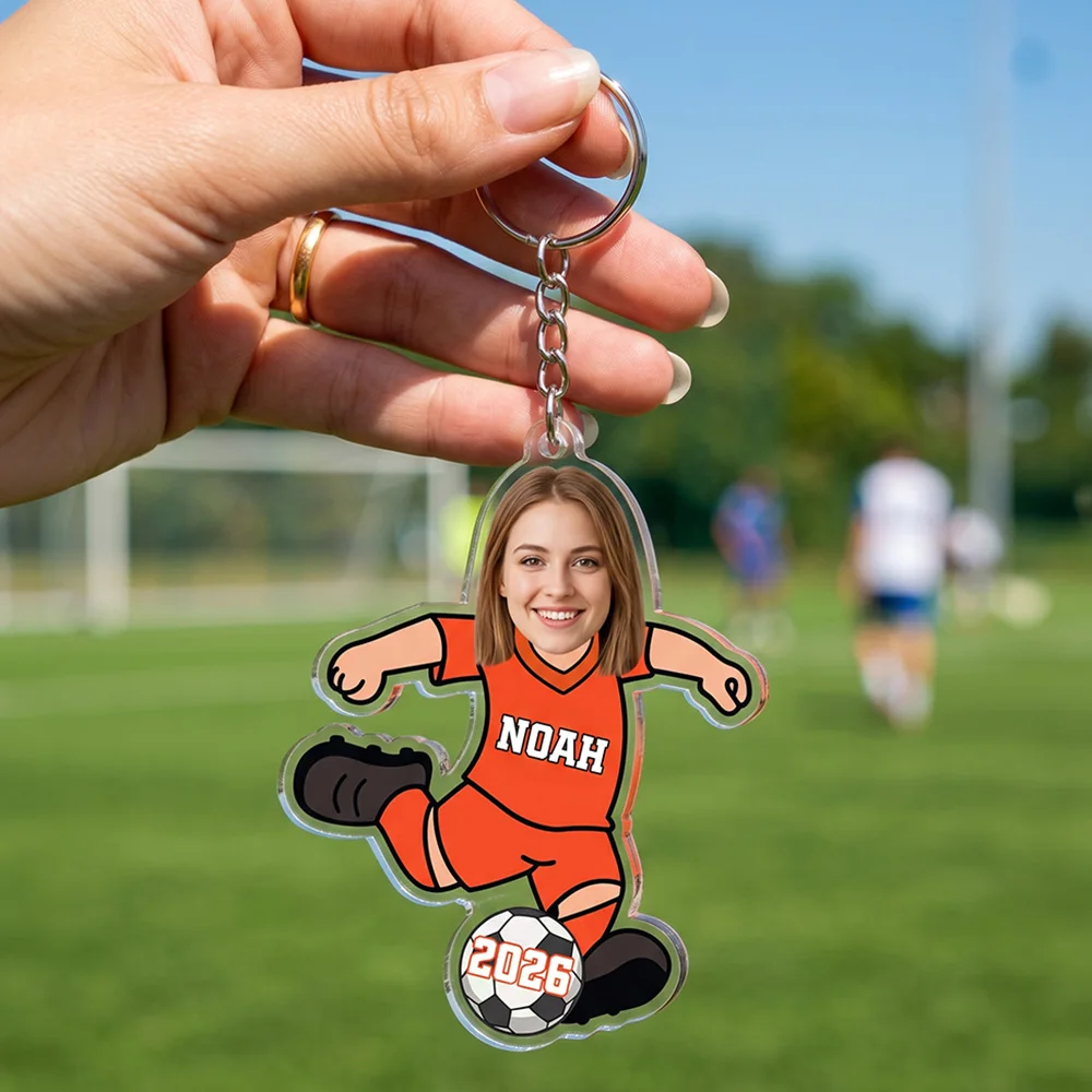Personalized Custom Soccer Player Photo Keychain