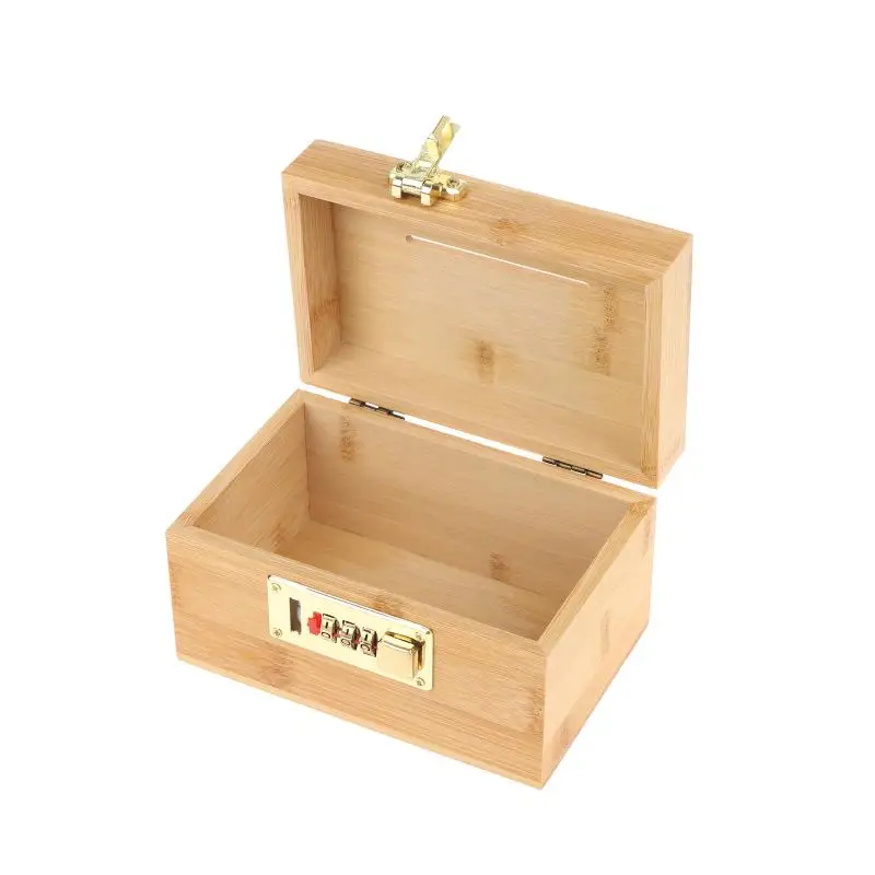 1PCS Wooden Combination Lock Piggy Bank Secure Treasure Storage Box Home Decoration