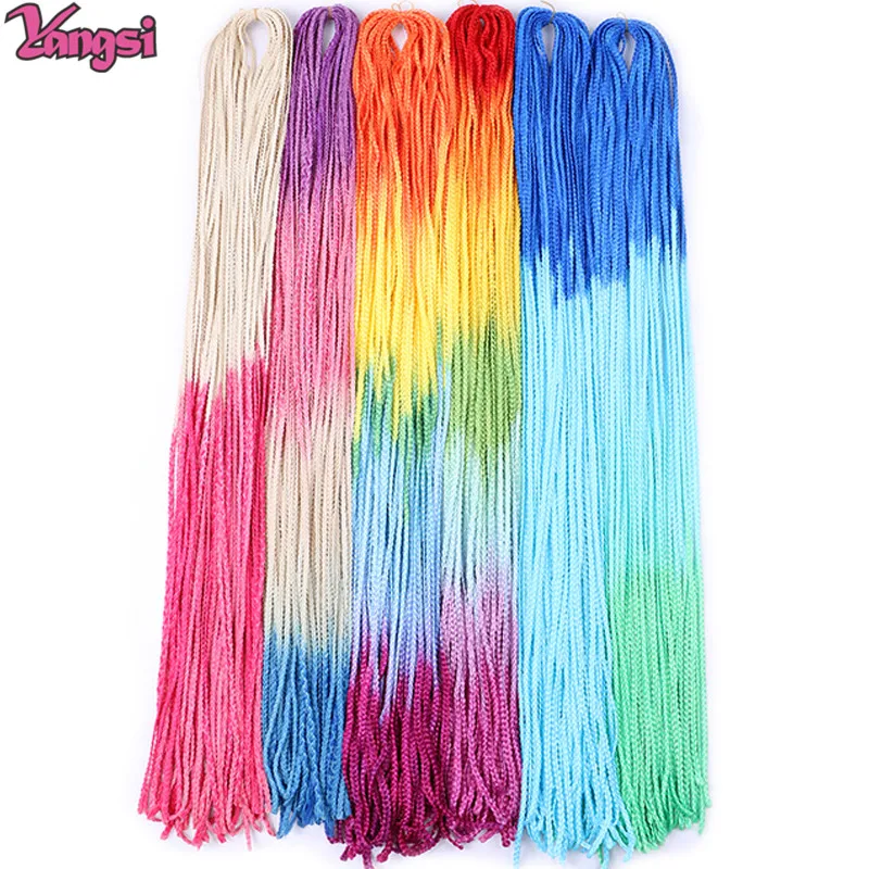 Ombre ZiZi Braiding Hair Extensions Synthetic Colorful Blue Blonde Rainbow Thin Box Braids Straight Hair For Women Full Star