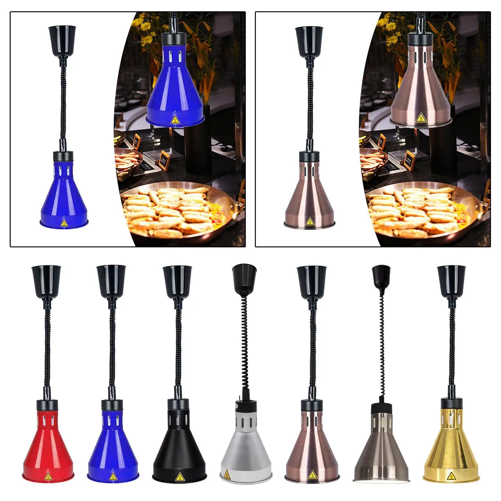 Telescopic Hanging Food Warmer Lamp for Buffet Restaurant Heat Lamp with Iron Lampshade E27 Base