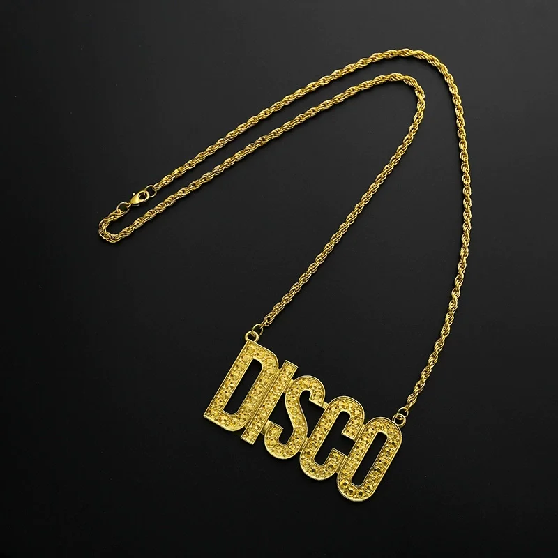 Retro Disco Hippie 60s 70s Cosplay Costume Sets Hiphop Necklace Sunglasses for Men Women Accessories Halloween Carnival Party