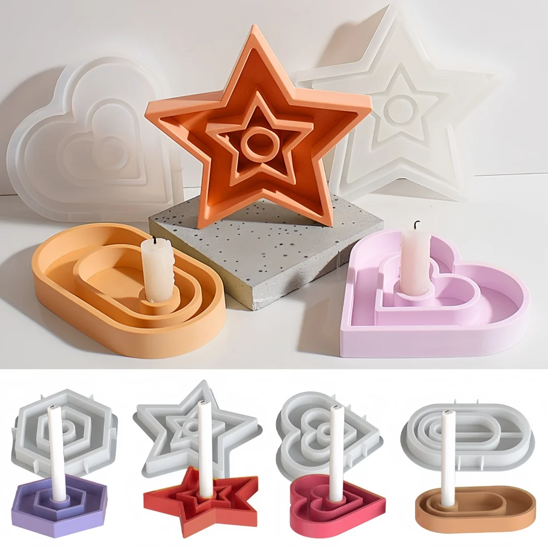 

DIY Star Oval Candle Holder Aromatherapy Gypsum Silicone Mold Heart Tray Plaster Crafts Decoration Mould