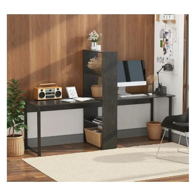 

Компьютерный стол с двойной рабочей станцией и полками, компактный письменный стол для домашнего офиса и учебы
