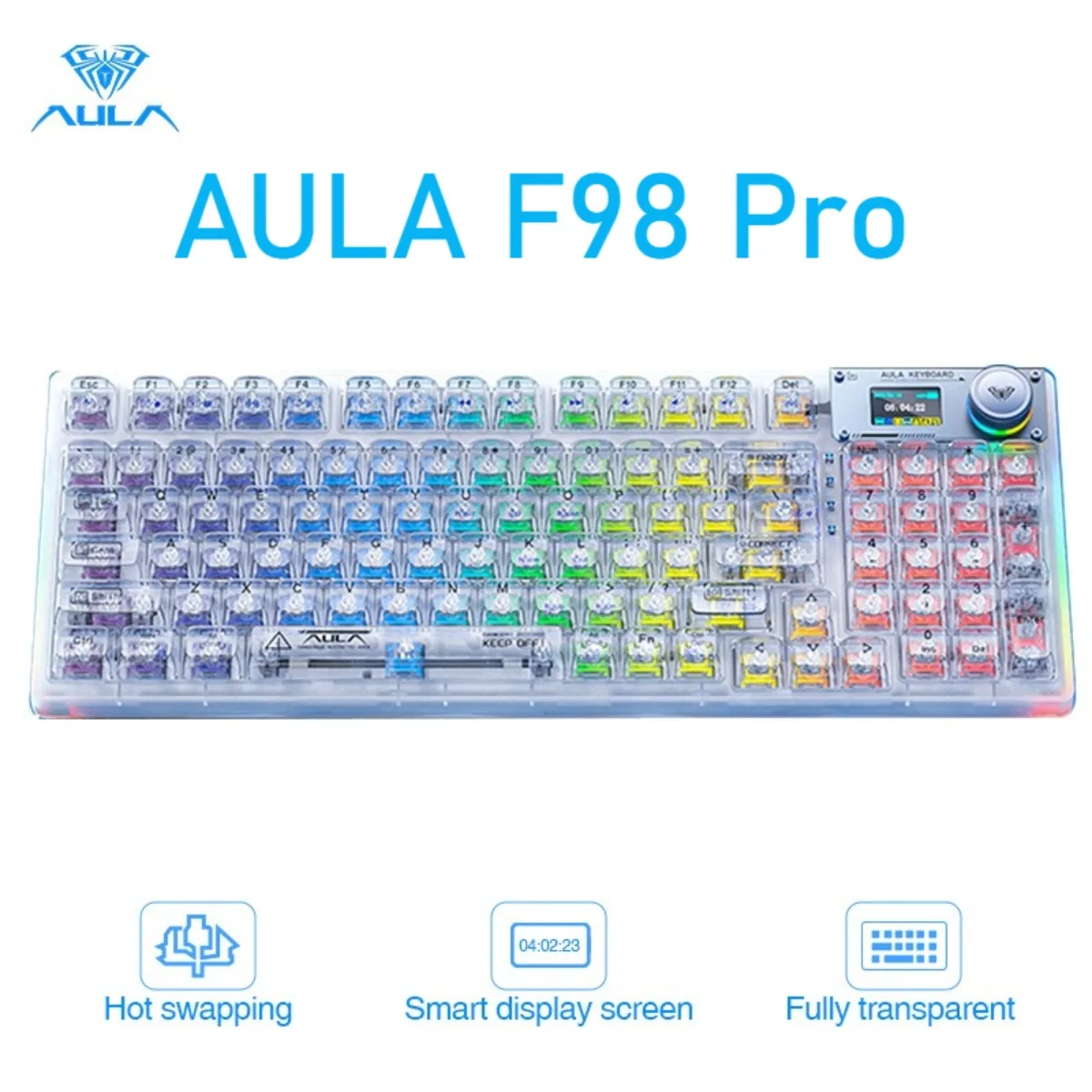 

AULA F98 Pro Custom Keyboard Wireless Bluetooth Tri Mode Gasket Structure Transparent Pbt Keycap RGB Hot-Swappable Game Keyboard