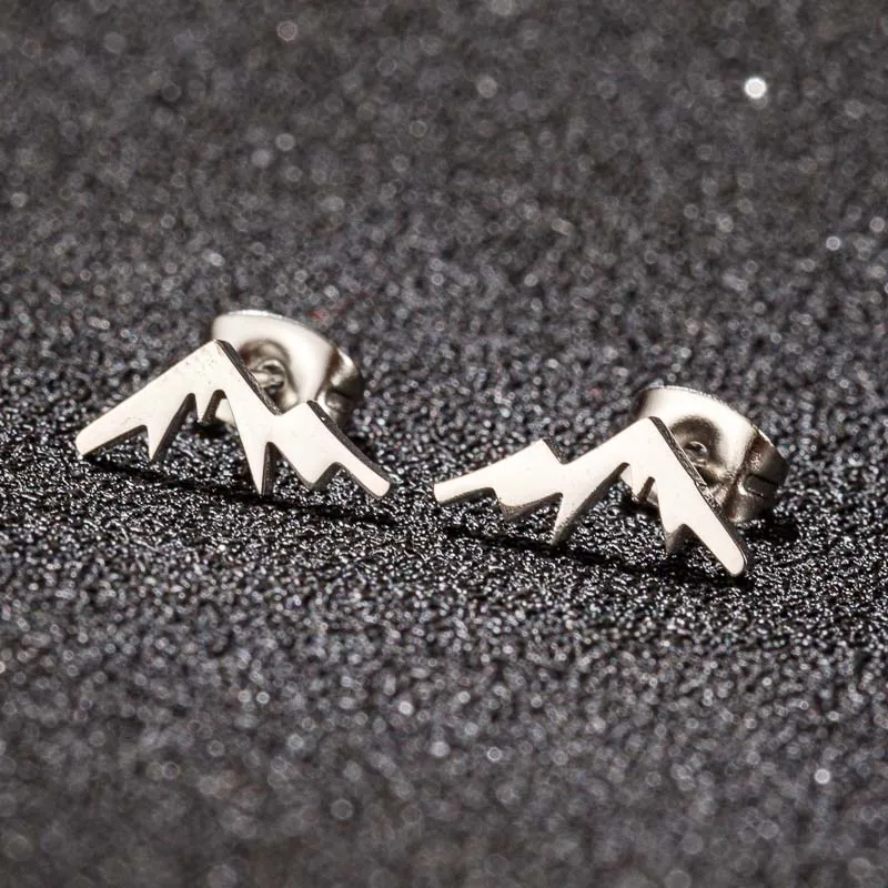 Jisensp Minimalist Mountain Stud Earrings for Women Landscape Mountain Ear Climber Earrings Geography Jewelrys Hiker Gifts