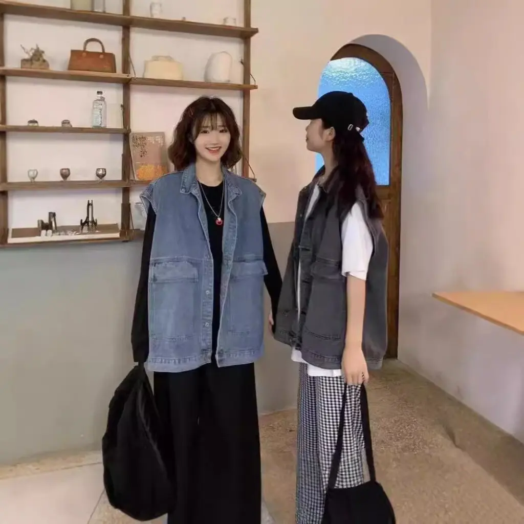 

Women's Loose Denim Vest Korean Style Sleeveless Outerwear Autumn Winter Fashion Cardigan Internet Celebrity Jacket