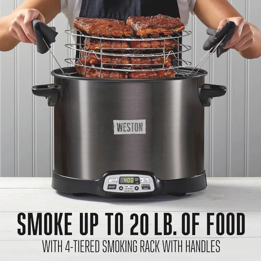 Olla de cocción lenta programable 2 en 1 XL, ahumador eléctrico de interior de 10 cuartos con estante para fumar de 3 niveles para carne, queso y más lavavajillas Sa