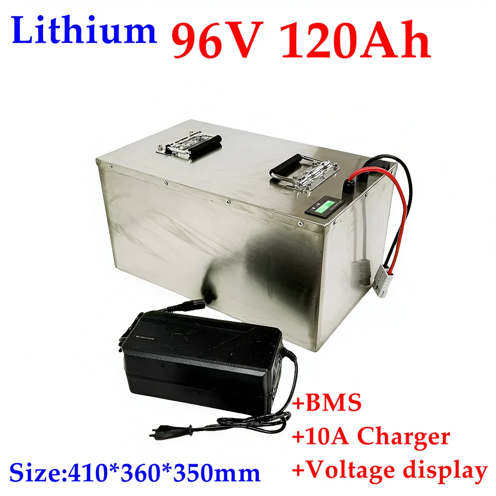 

powerful 96V 120Ah Lithium ion battery pack with BMS 26S for motorcycle mortorhome golf cart tour car+10A Charger