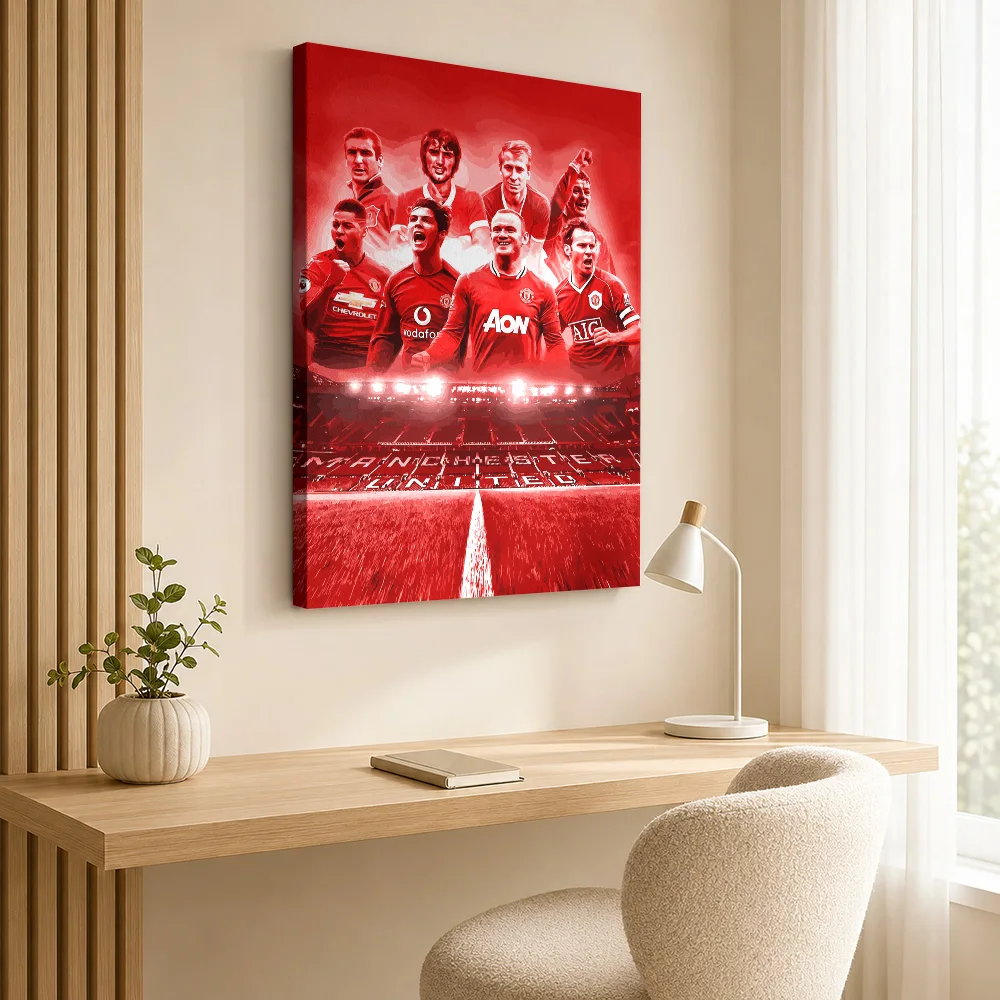 Red Soccer Legends Stadium Collage Framed Canvas Poster Bold Style Wall Art With Customized Photo For Home Office Ideal Fan Gift