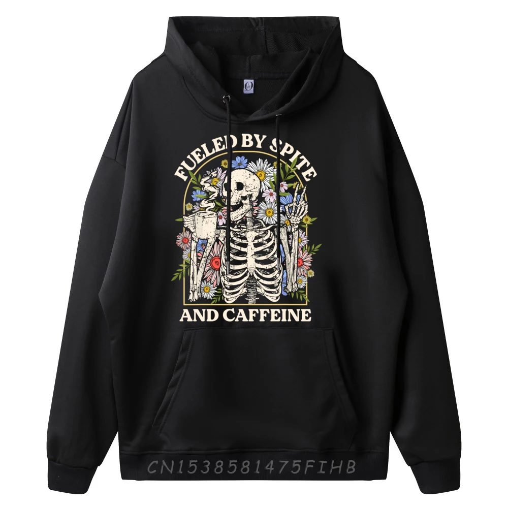 Fueled By Spite And Caffeine Skeleton Halloween Coffee XS Graphic Sweatshirts Clothes Punk Style