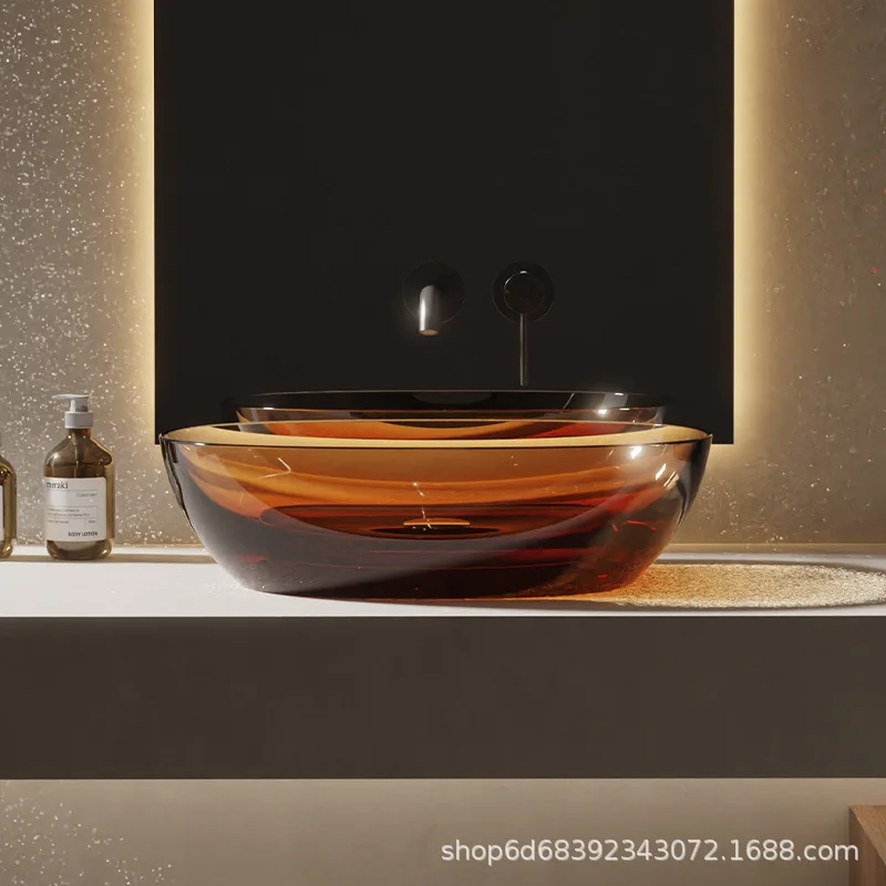 Home Artificial Stone Transparent Resin Countertop Basin, Viral Crystal Art Hand Wash Sink for Bathroom, Vanity Washbasin