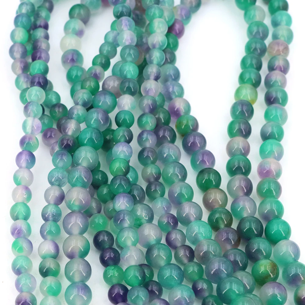 6/8mm Green Purple Floating Flower Chalcedony Beads Loose Spacer Round Beads for Jewelry Making DIY Bracelet Necklace Accessorie