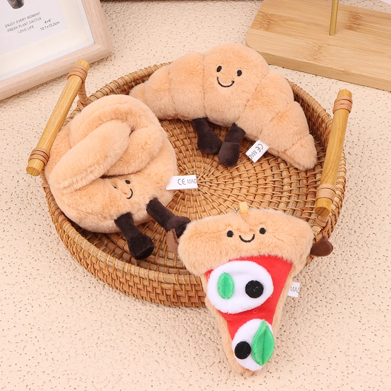 1PC Car Keyring Bag Accessories Funny Plush Pizza Bread Pendant Cartoon Stuffed Doll Croissant Keychain Hanging Ornament