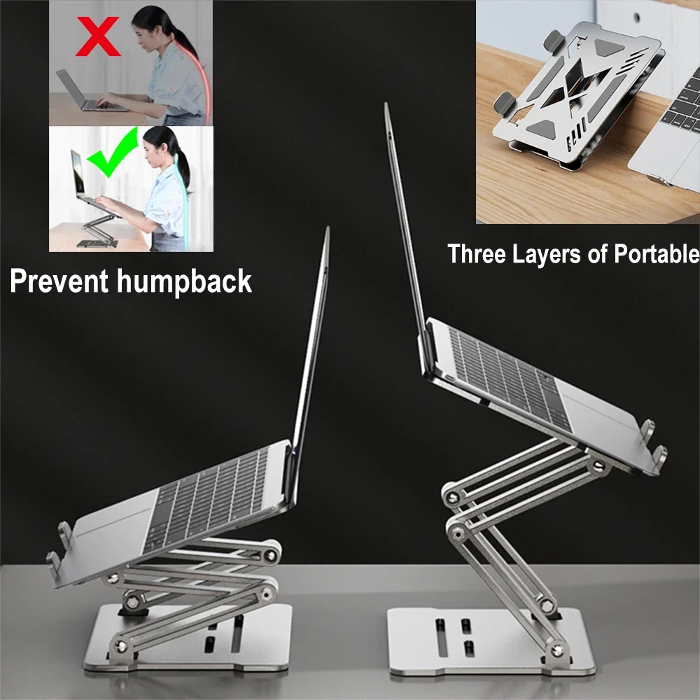 Regulowana podstawka na laptopa na biurko do MacBooka Pro Riser Ergonomiczny uchwyt na notebooka ze stopu aluminium Kompatybilny laptop 9-17 cali 3 warstwy