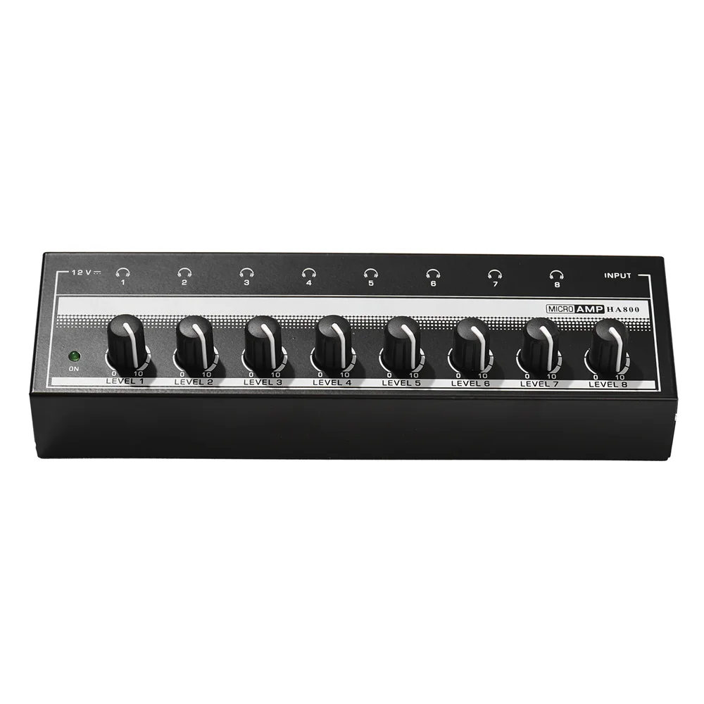 Amplificador de Audio HA800 para auriculares Mini amplificador de micrófono estéreo de Audio Ultra compacto de 8 canales con adaptador de corriente