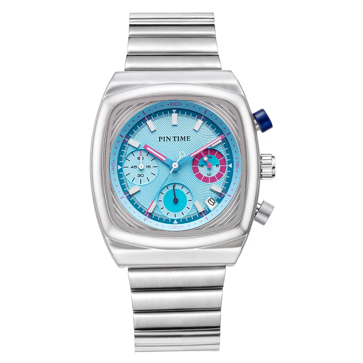 Multifunction Six Hand Chronograph Calendar Waterproof Quartz Watch for Men with Square Steel Band Pin Buckle