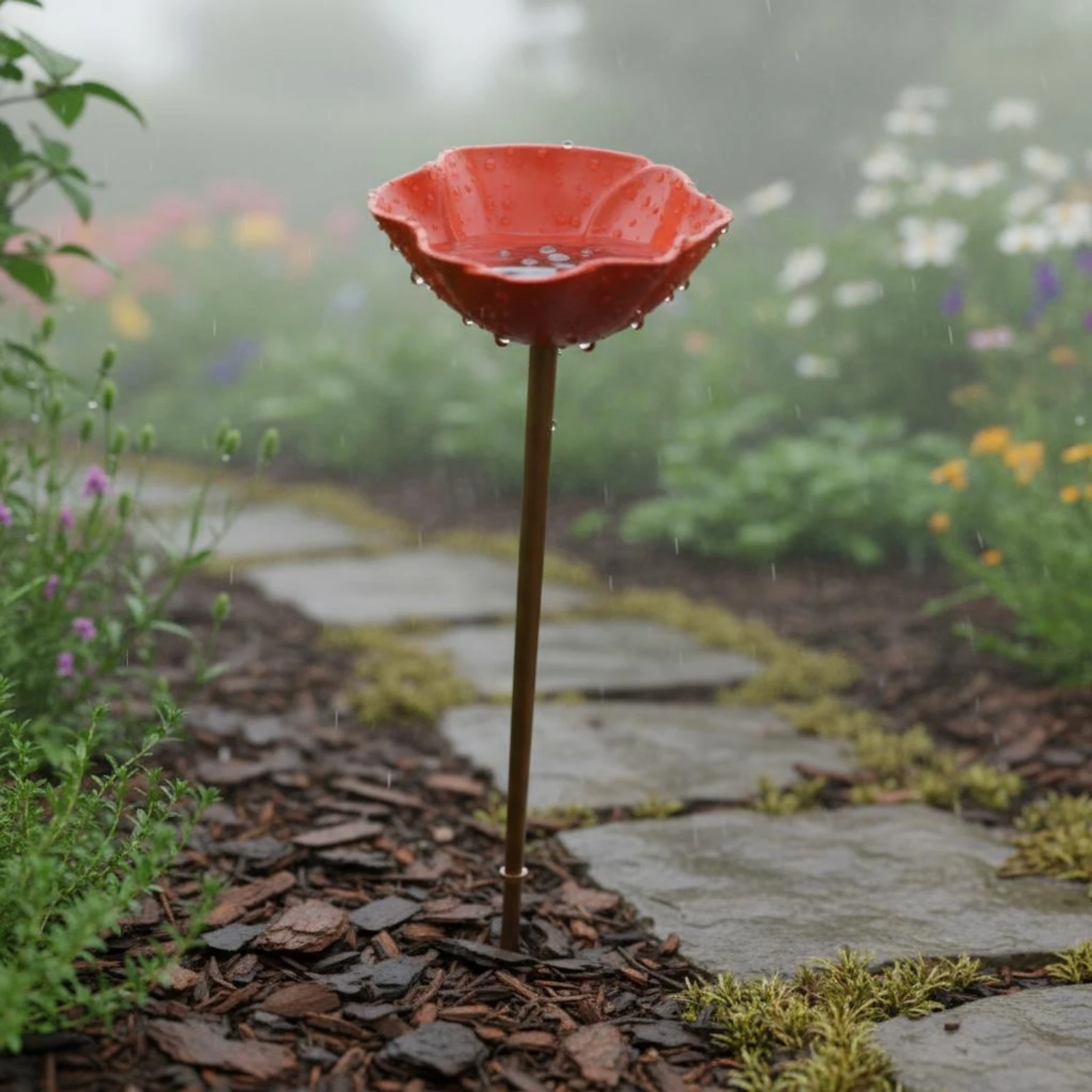 Metal Flower Garden Stake Handmade Decorative Flower Garden Stake Outdoor Decor Detachable Rod Bright Colors