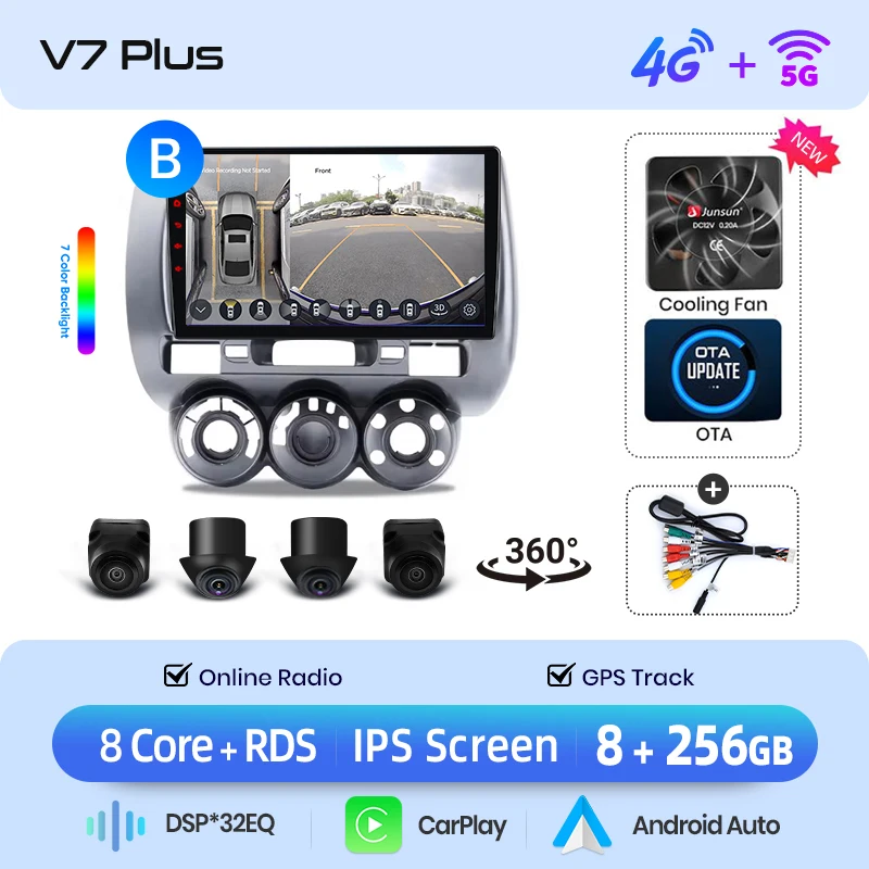 Junsun draadloze CarPlay Android Auto autoradio voor Honda Civic Mk9 (FK/FB) 2011-2017 met ingebouwde koelventilator, Android GPS navigatie, multimediaspeler, WiFi, DSP, RDS, BT, SWC, IPS touchscreen,