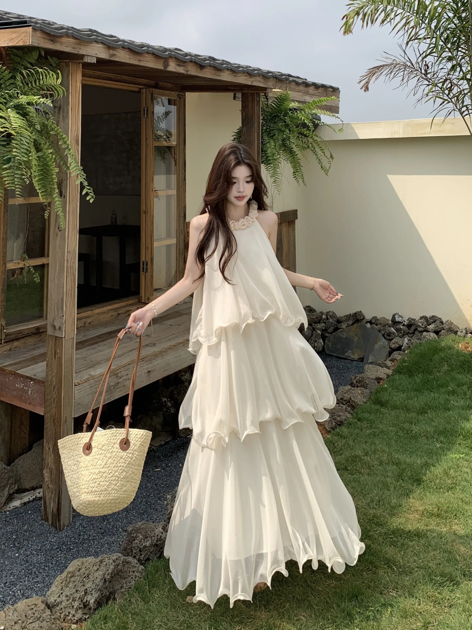 

plus Size Summer New Style Vacation Wind Snowflake Cake Dress Women's A-Line Long Skirt High Waist Korean Version Handmade Pl...
