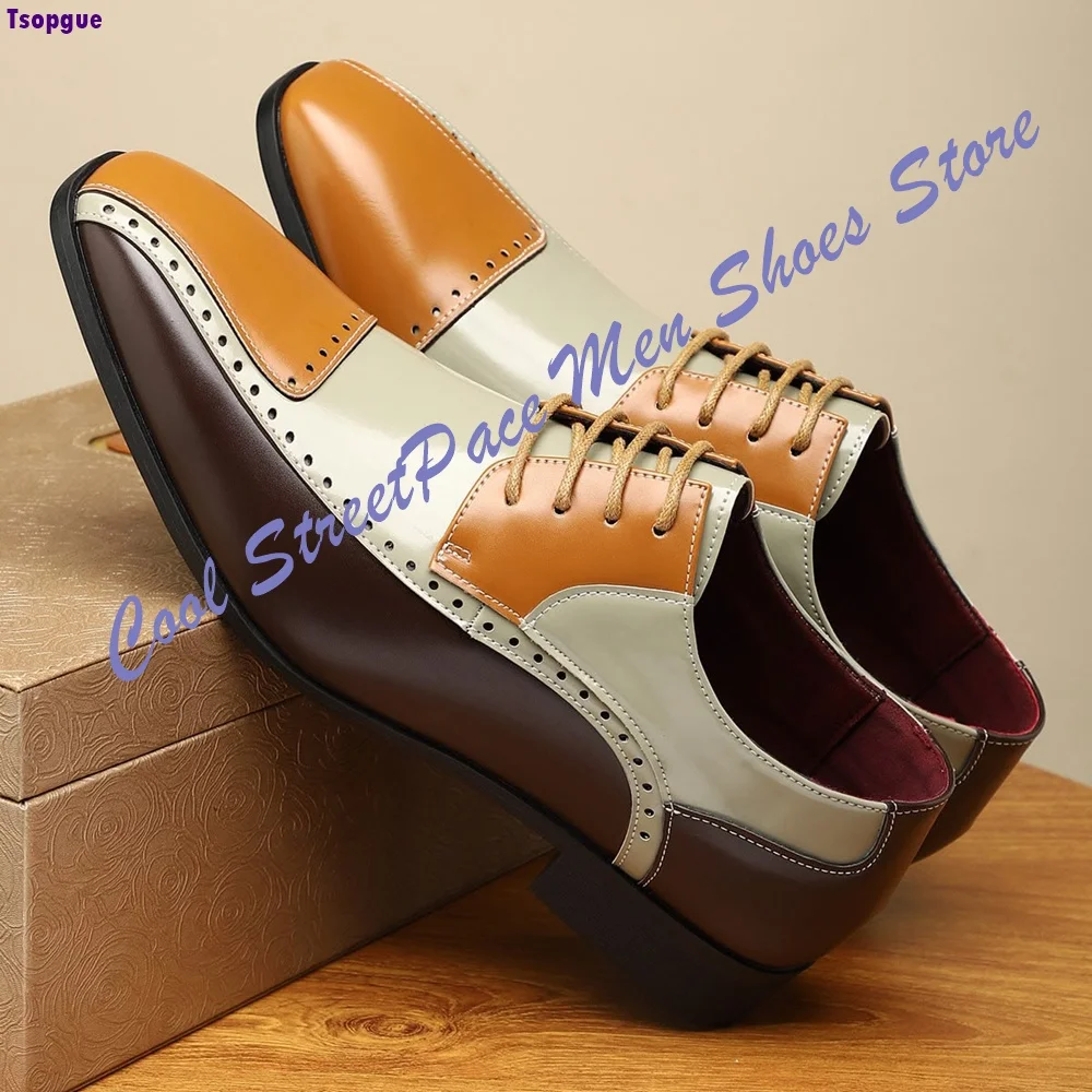 Men Three Tone Color Block Oxford Shoes Multi Color Spliced Leather Lace Up Pointed Toe Toe Formal Business Wedding Dress Sho