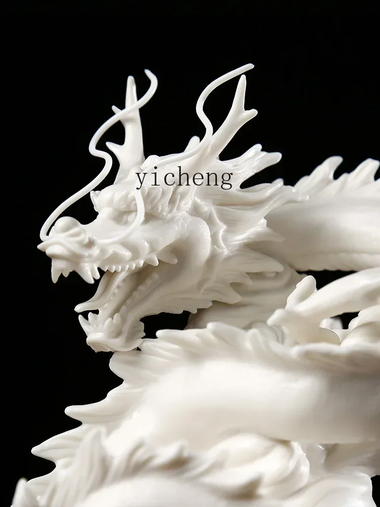 b13White Porcelain Air Transport Prosperous Crafts Ceramic Dragon Ornaments Zodiac Mascot Living Room Curio Shelves Decoration view 5