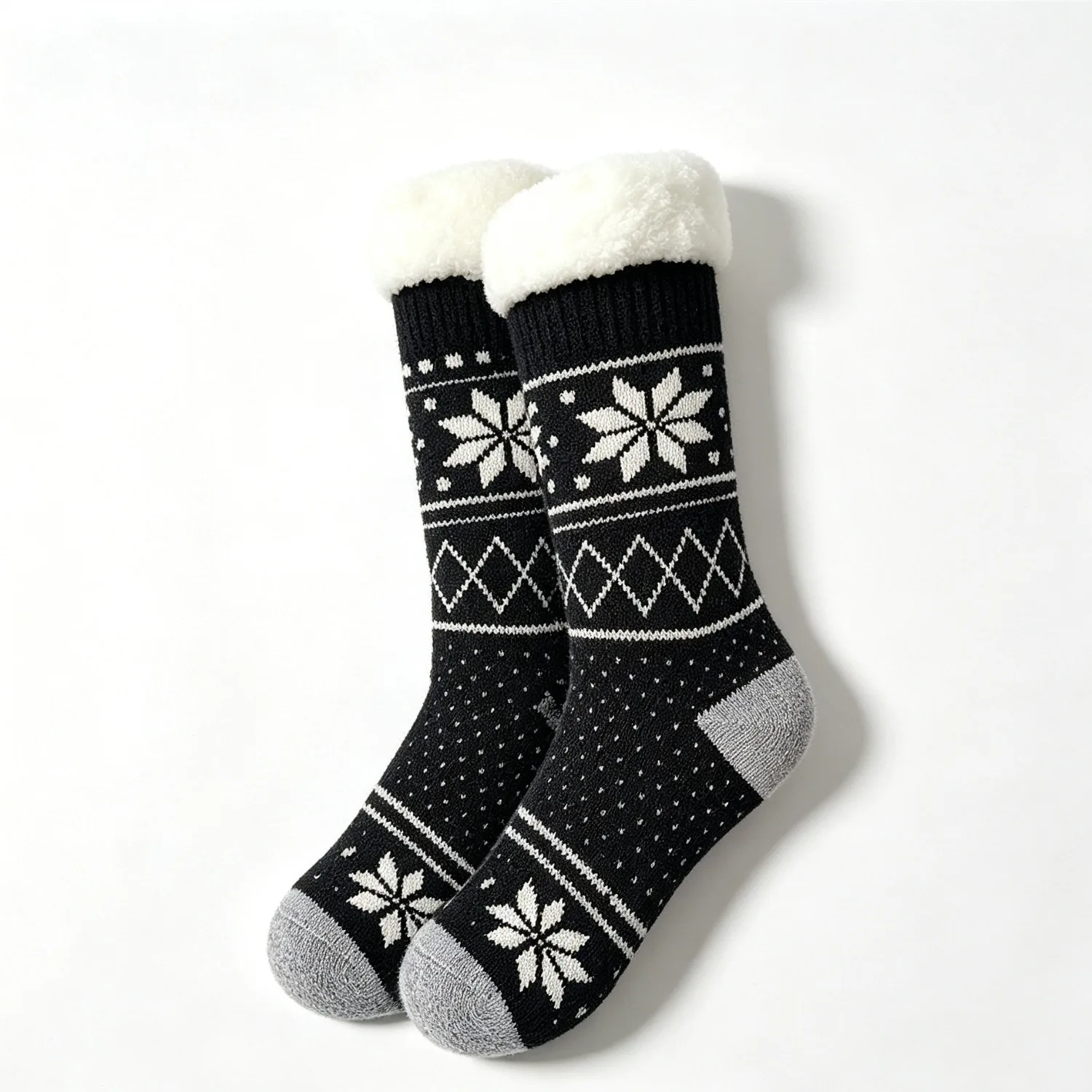 1/3Pairs Winter Fuzzy Socks Christmas Snowflake Thick Warm Crew Socks Soft Plush Lined Cozy Home Slipper Socks Holiday Gift