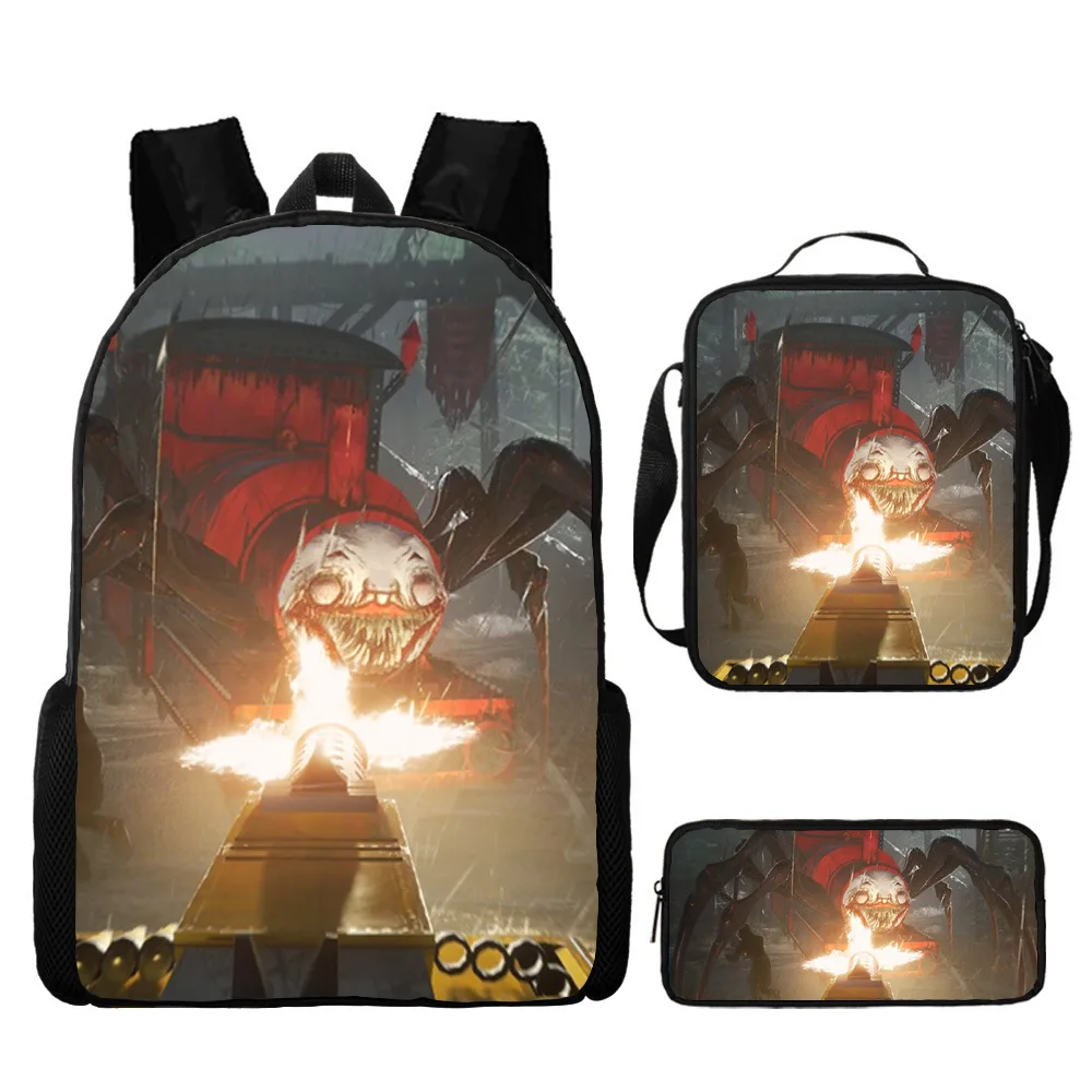 Classic Popular Funny Choo Choo Charles 3D Printed 3pcs/Set pupil School Bags Laptop Daypack Backpack Lunch bag Pencil Case