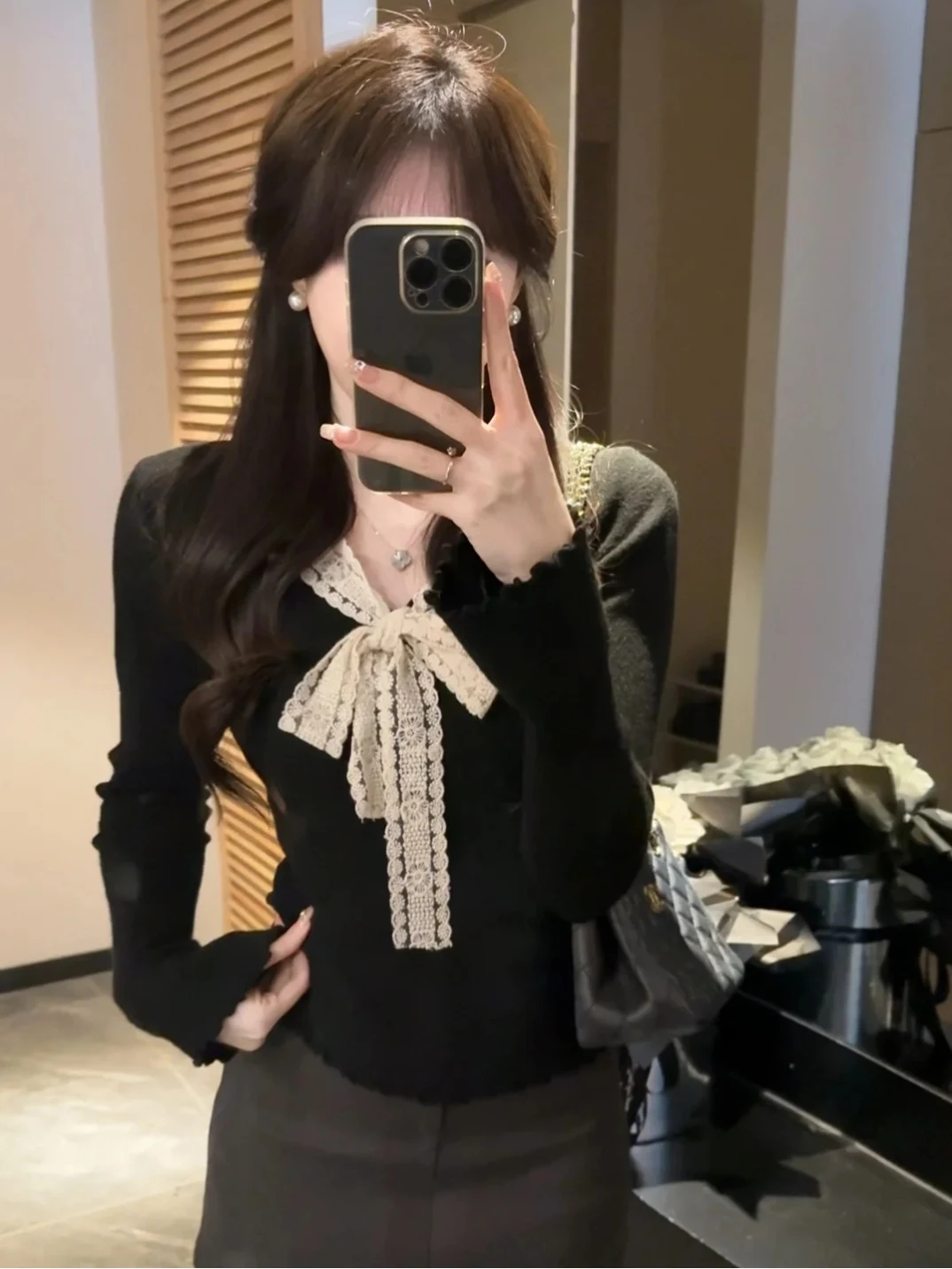 

Women's Lace Knot V-Ne Knitted Sweater Slimming Base Layer Top Faionable Autumn Winter Soft Polyester Fiber
