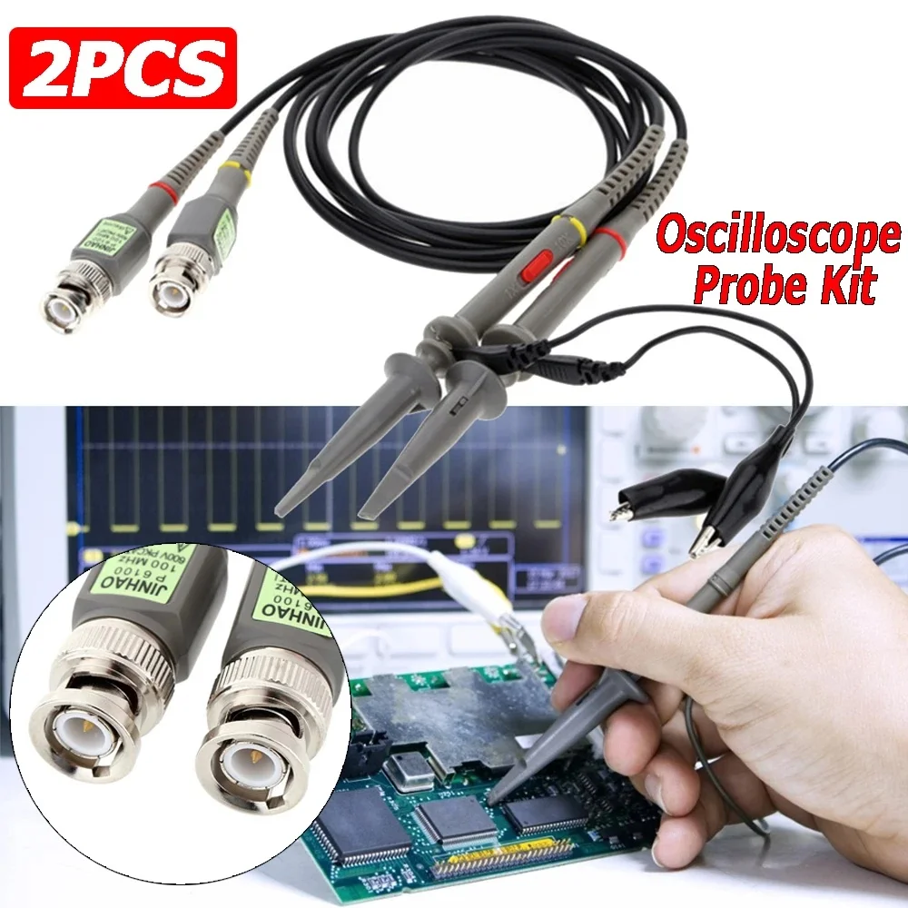 1pcs/2pcs P6100 BNC Oscilloscope Probe Kits 100MHz 1X 10X Mayitr High Precision Scope Analyzer Alligator Clip Probes Test Leads