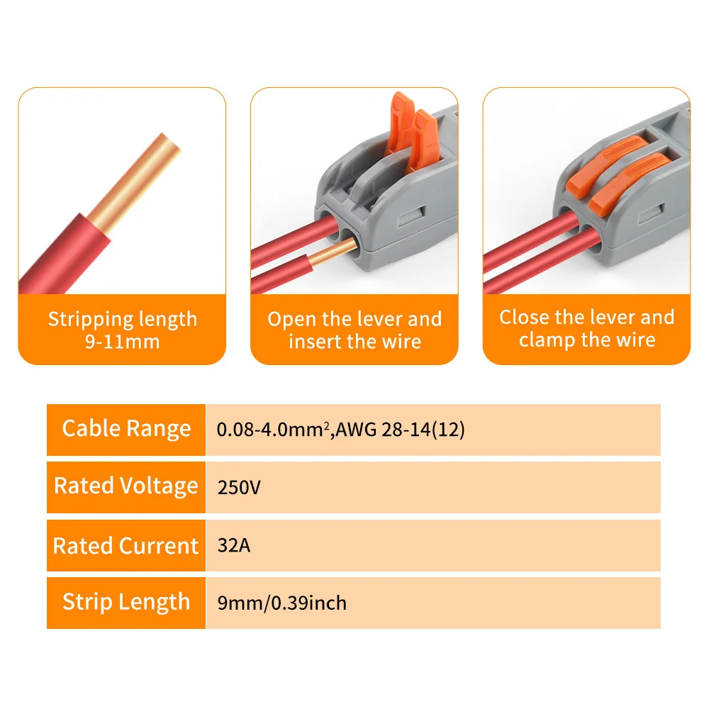 دفع في موصلات كابل الأسلاك السريعة 2/3/4/5 دبوس 10/25 قطعة محطة الربط الربيع العالمي المدمجة 28-12 AWG الأسلاك الكهربائية #5